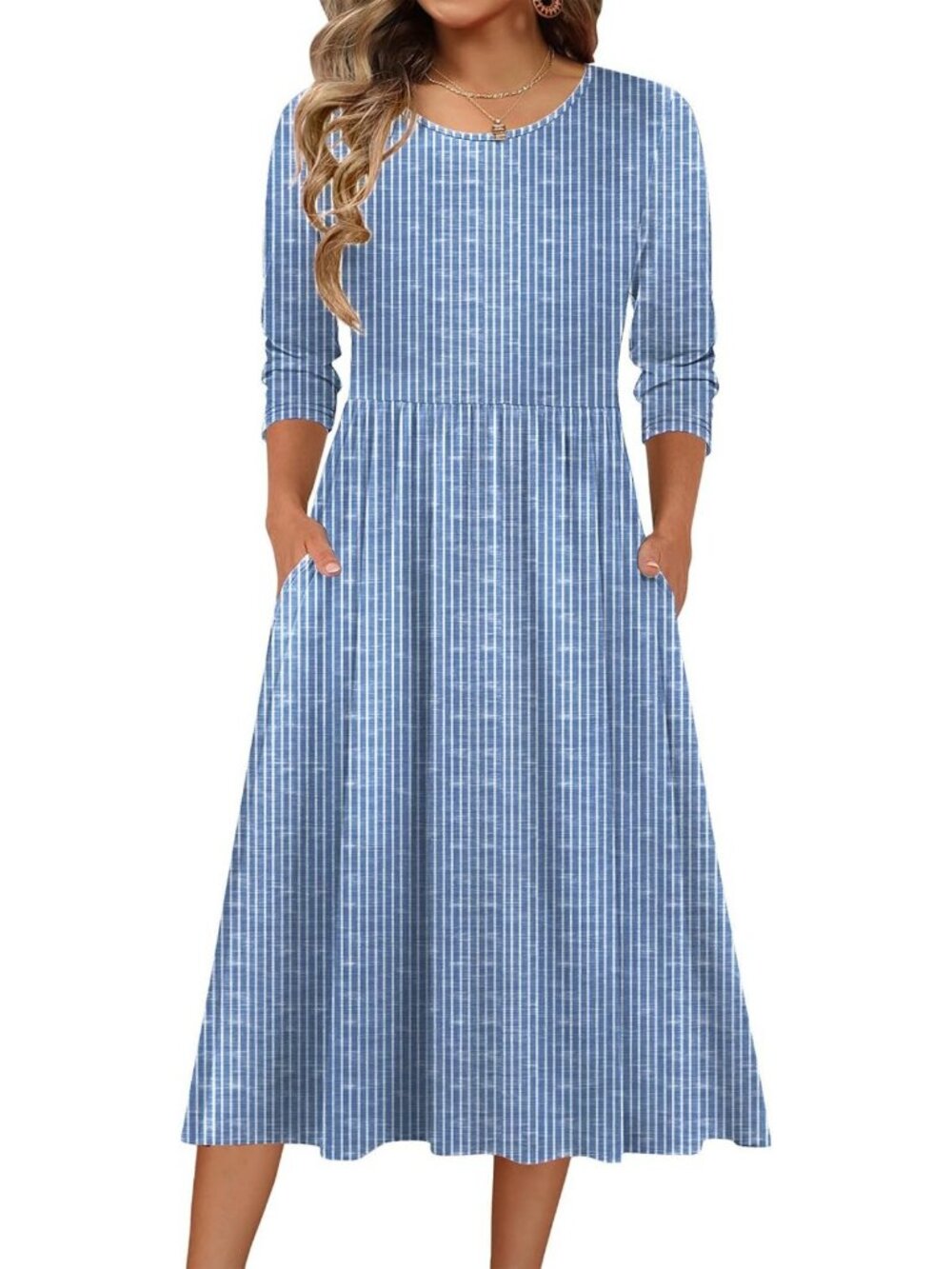 Casual Aline Midi Dress for Women - 3/4 Sleeve Summer & Fall Fashion Dress